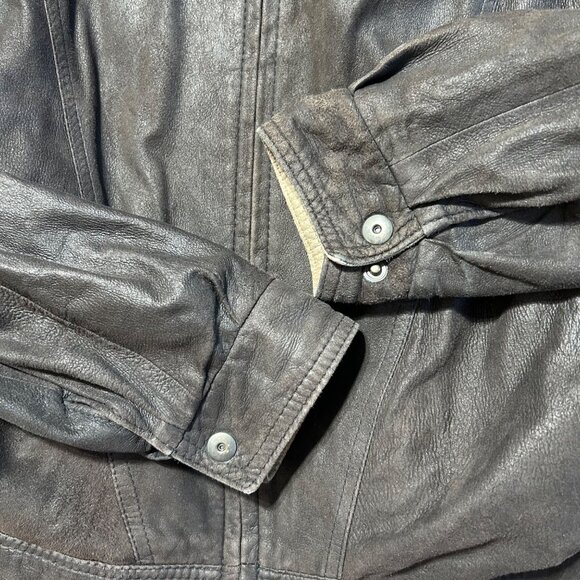 Remy Mens Black Leather Jacket Size 44 USA Made Zip Front Pockets & Elastic Wais - Picture 12 of 13